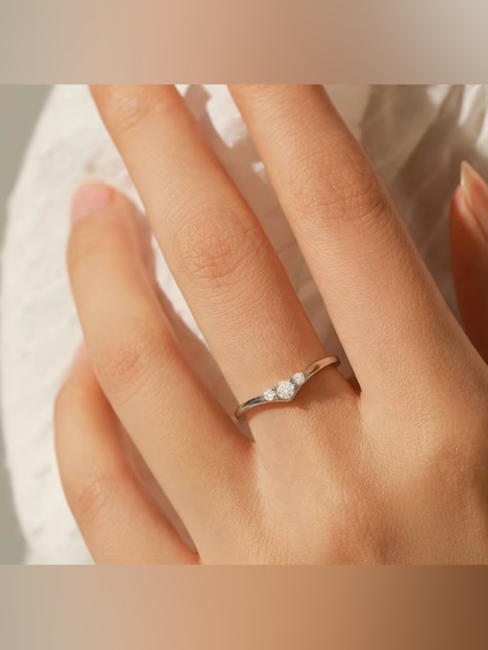 NEW Sterling Silver V-Shape Three-Stone Moissanite Ring - Picture 2 of 3
